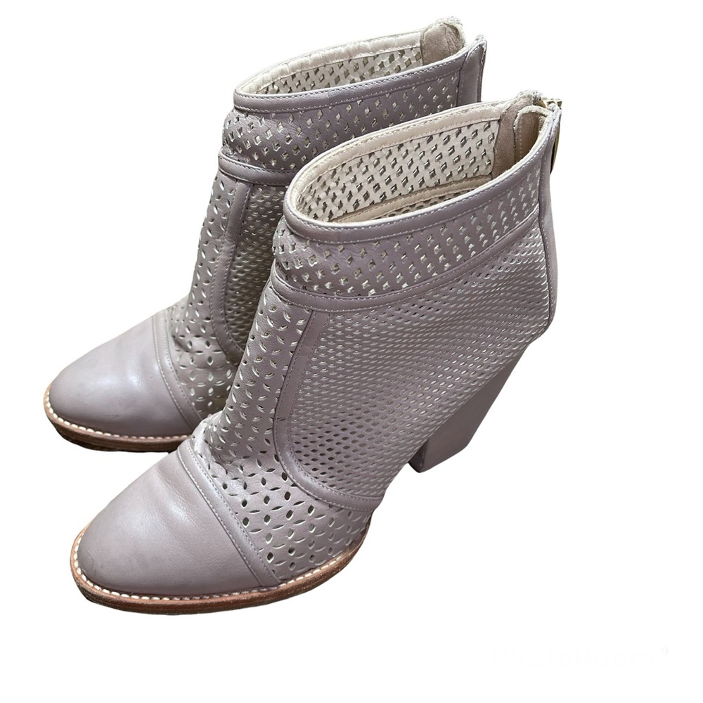Palazzo Bruciato Perforated Ankle Boots Leather Beige Size 38 ~ 7.5 US